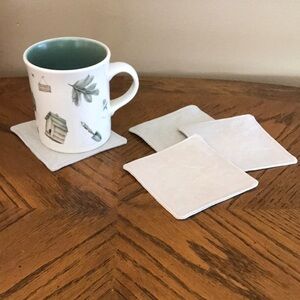 Handmade Set of 4 Double Layer Beige Linen Fabric Drink coasters Tea Mug Coaster